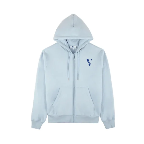 Celestial Blue Men’s Premium Zip-Up Hoodie – 100% Cotton Heavyweight Fleece