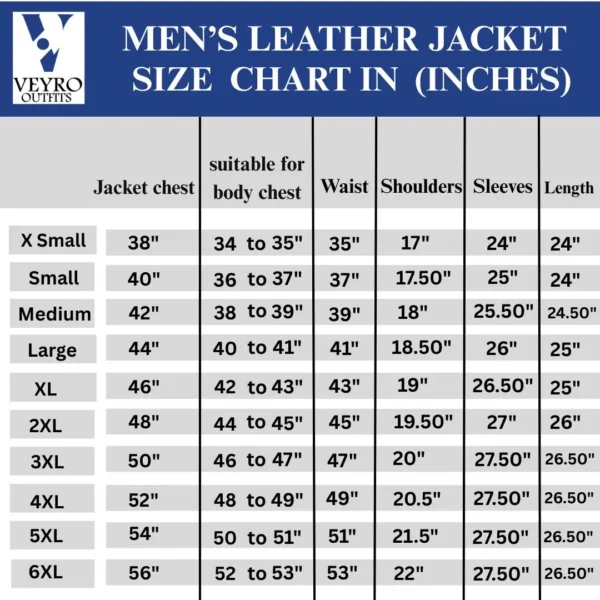 Men's Leather Jacket Size Chart