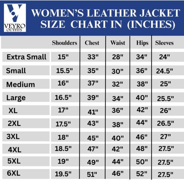 Women's Leather Jacket Size Chart