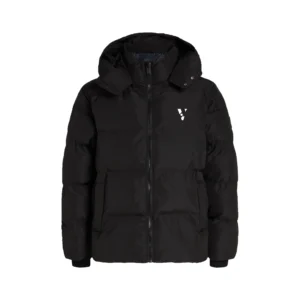 Men's Black Leather Puffer Jacket