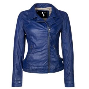 Aurora Women's Blue Biker Leather Jacket