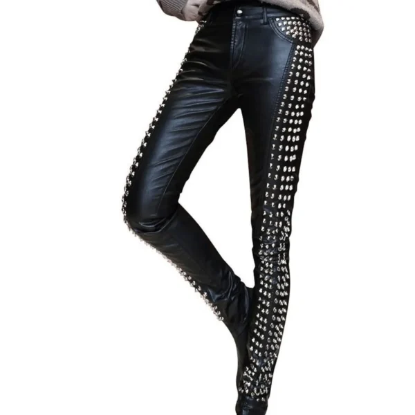 Black Spiked Leather Pants