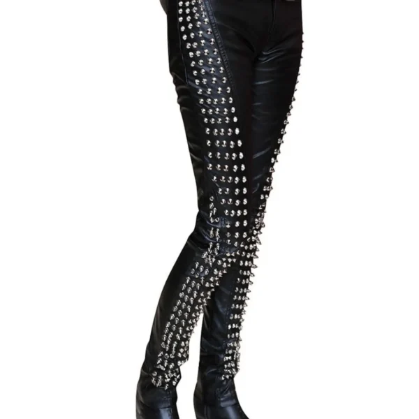 Black Spiked Leather Pants