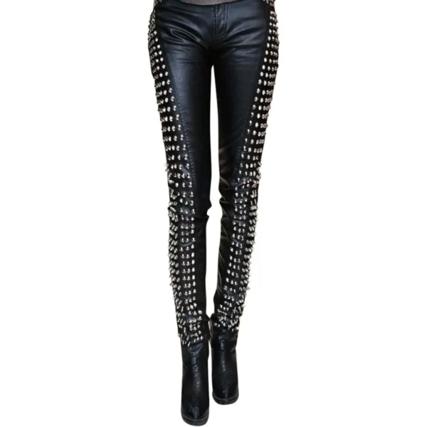 Black Spiked Leather Pants