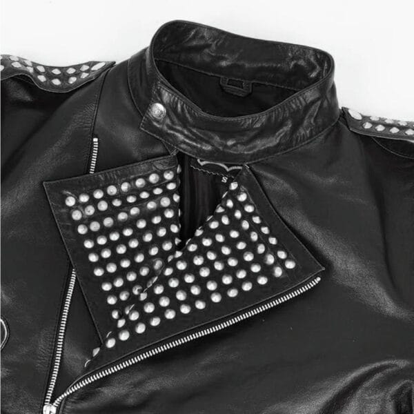 Men Biker Patch Studded Jacket