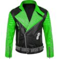 Men Biker Patch Studded Jacket Green
