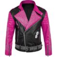 Men Biker Patch Studded Jacket
