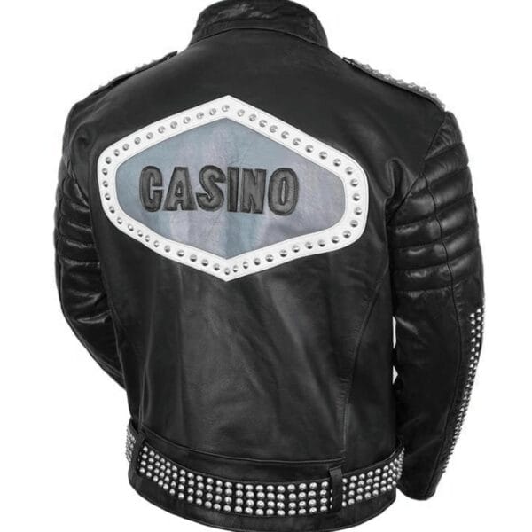 Men Biker Patch Studded Jacket