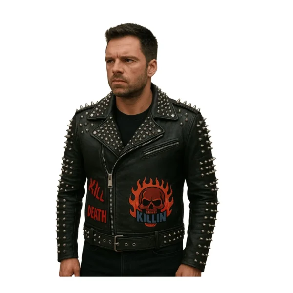 Men Black Studded Skeleton Jacket