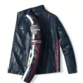 Men Blue Patch Biker Jacket 2-min