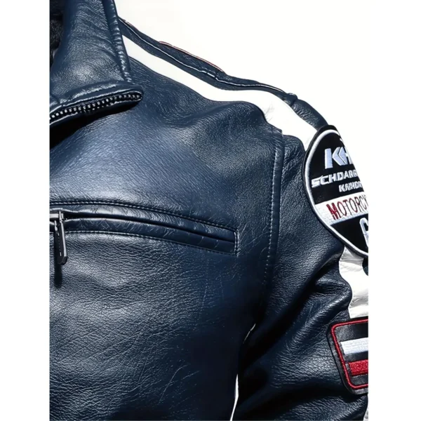 Men Blue Patch Biker Jacket 5-min