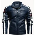 Men Blue Patch Biker Jacket -min