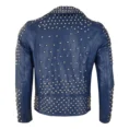 Men Blue Studded Leather Jacket