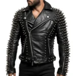 Men Silver Studded Leather Jacket
