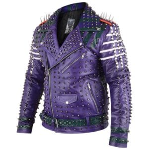 Men Spike Studded Leather Jacket
