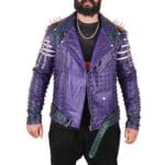 Men Spike Studded Leather Jacket