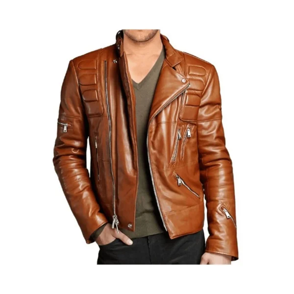 Men’s Brown Cowhide Leather Biker Jacket