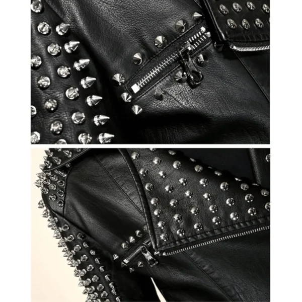 Men’s Half Studded Punk Leather Jacket 3-min