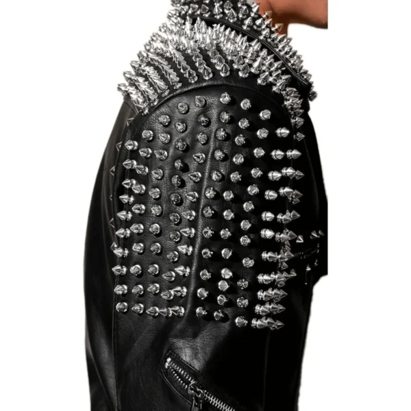 Men’s Half Studded Punk Leather Jacket 4-min