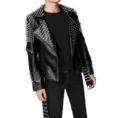 Men’s Half Studded Punk Leather Jacket 5-min