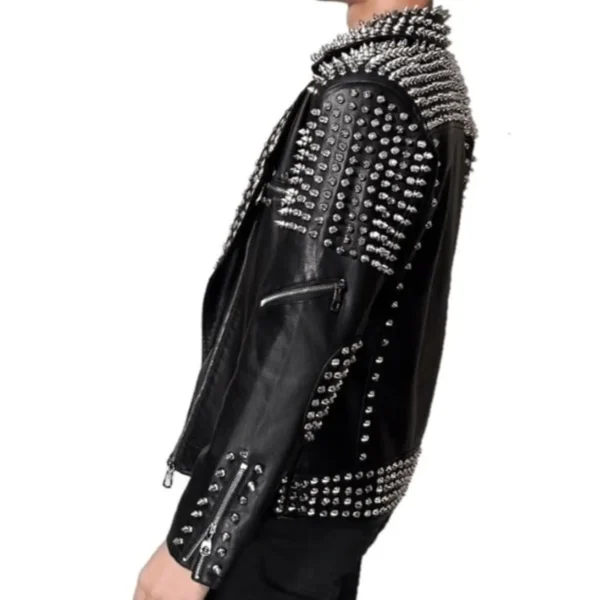Men’s Half Studded Punk Leather Jacket 6-min