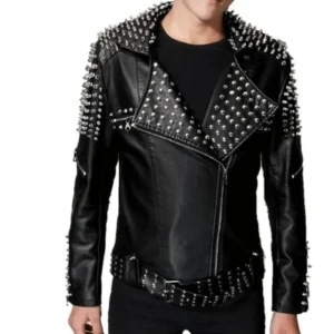 Men’s Half Studded Punk Leather Jacket