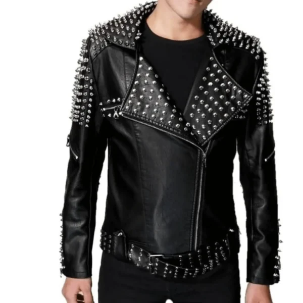 Men’s Half Studded Punk Leather Jacket-min