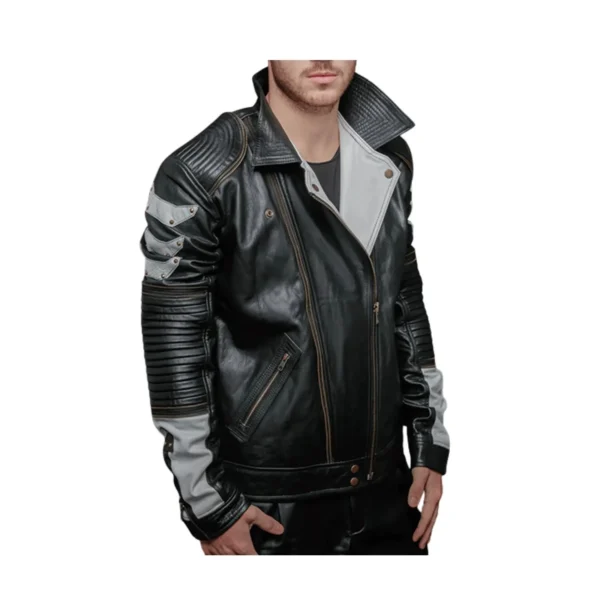 Men’s Metallic Black Biker Jacket 4-min Men’s Metallic Black Biker Jacket