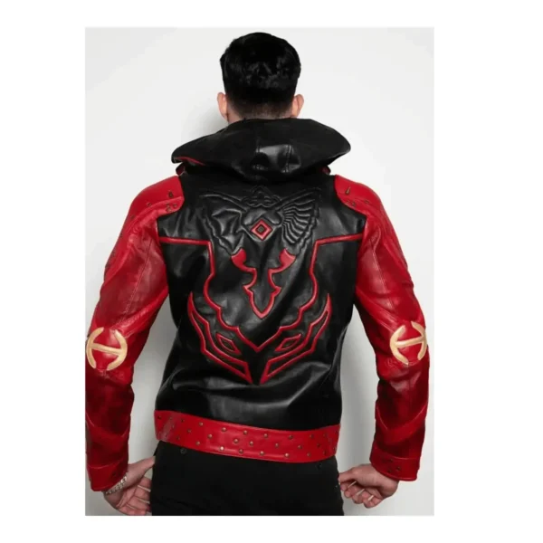 Men’s Red & Black Hoodie Leather Jacket 2-min