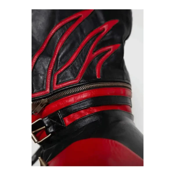 Men’s Red & Black Hoodie Leather Jacket 3-min