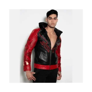 Men’s Red & Black Hoodie Leather Jacket