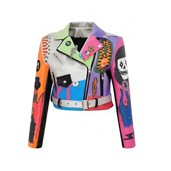 Multicolor Patch Leather Jacket