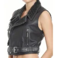 Women Black Studded Leather Vest