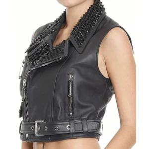 Women Black Studded Leather Vest