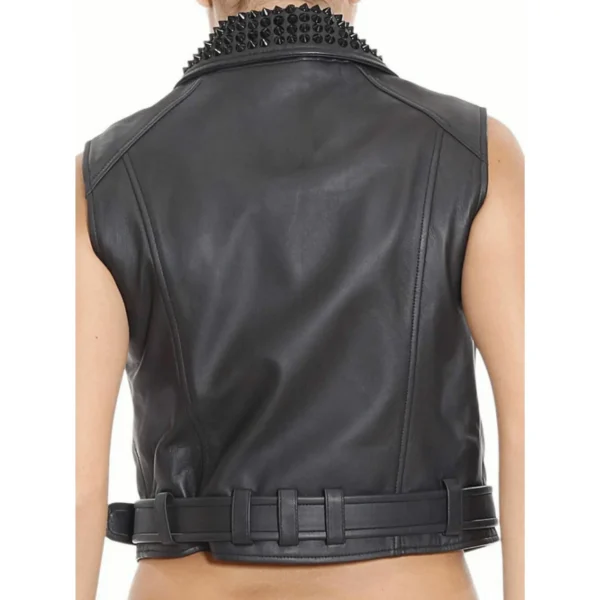 Women Black Studded Leather Vest