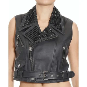 Women Black Studded Leather Vest