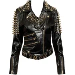 Women Golden Studded Leather Jacket