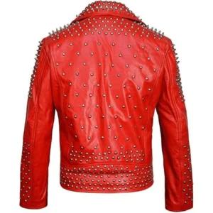 Women Red Studded Leather Jacket