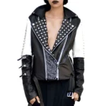 Women Silver Studded Leather Jacket