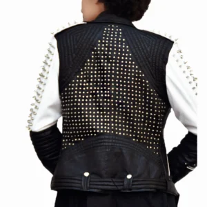 Women Silver Studded Leather Jacket