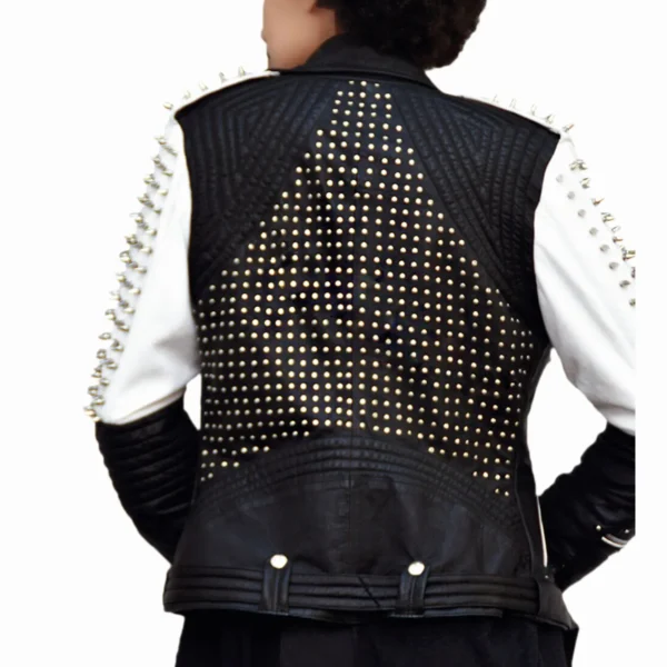 Women Silver Studded Leather Jacket