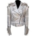 Women Spike Studded Leather Jacket White