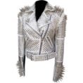Women Spike Studded Leather Jacket White