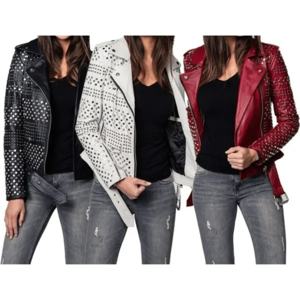 Women Studded Leather Motorcycle Jacket