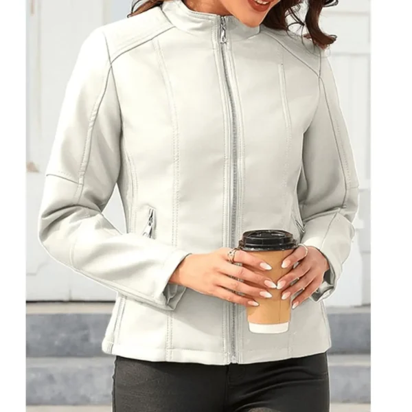 Women Biker Leather Jacket White