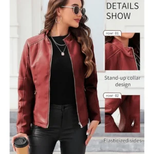 Women Biker Leather Jacket Red