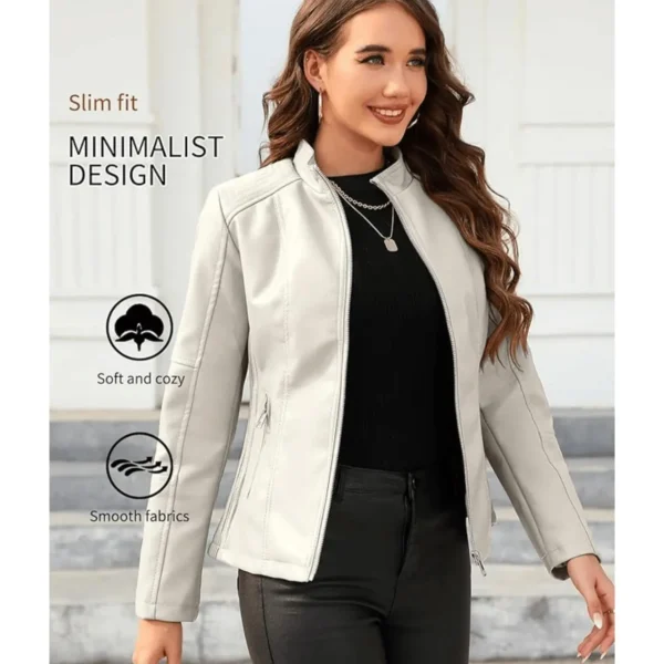 Women Biker Leather Jacket White