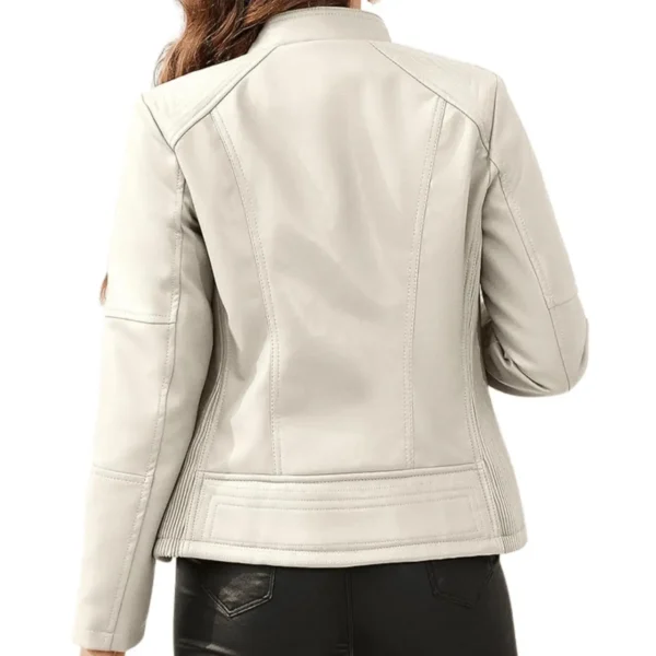 Women Biker Leather Jacket White