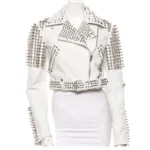 Women White Spike Studded Jacket