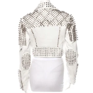 Women White Spike Studded Jacket